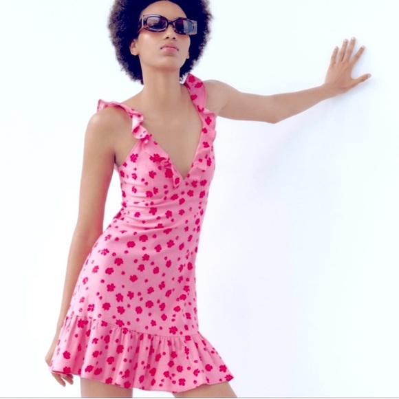 Zara NWT xs pink floral mini dress - Picture 3 of 7